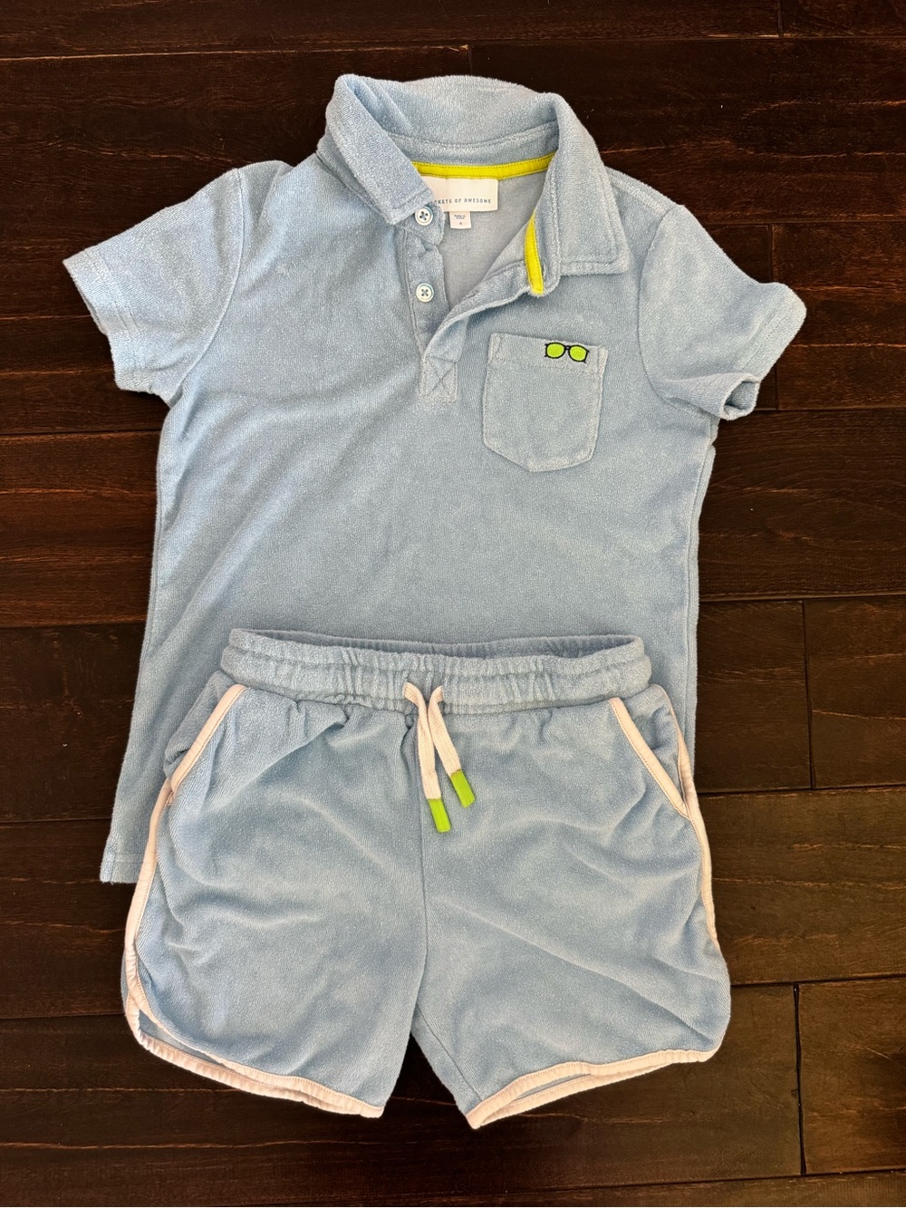 Light Blue Terry Polo & Shorts Set - Sunglass Pocket Detail